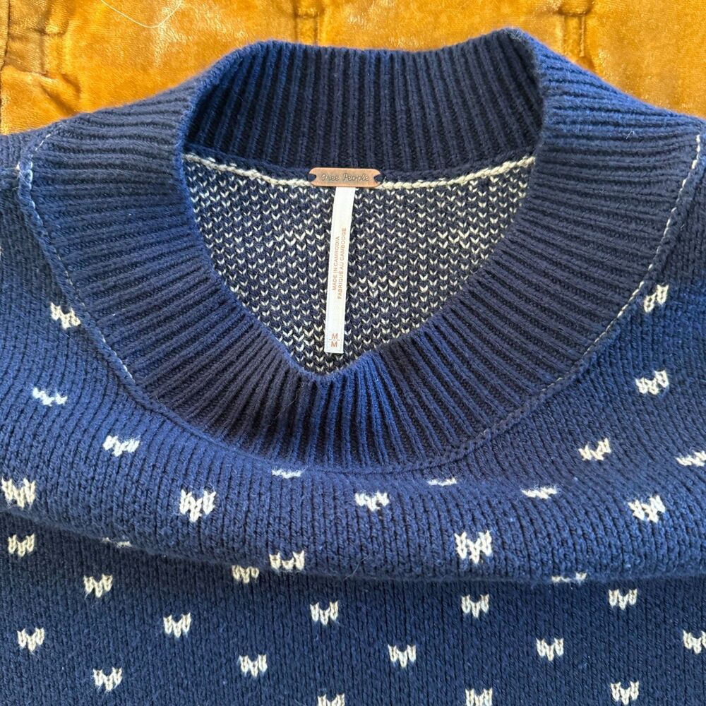 Free People easy street Navy Blue Sweater with White Dot Pattern